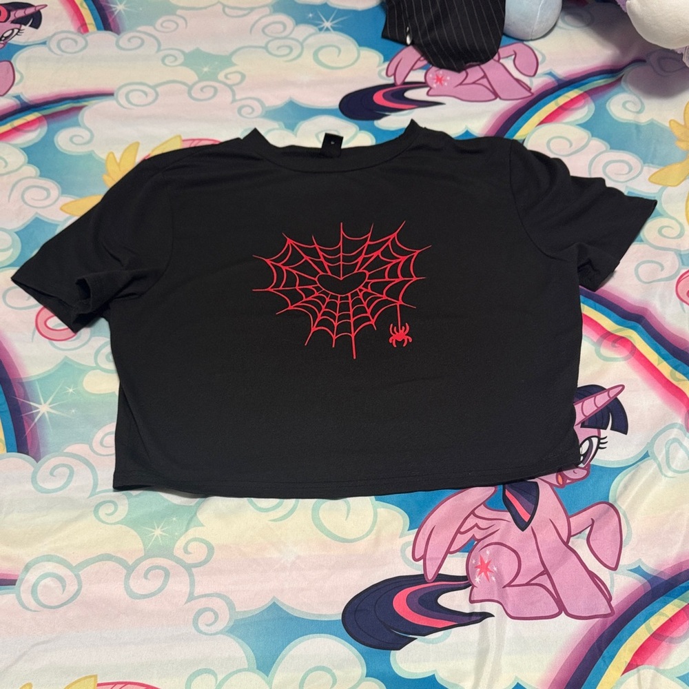 Black Crop Top Red Spider Design